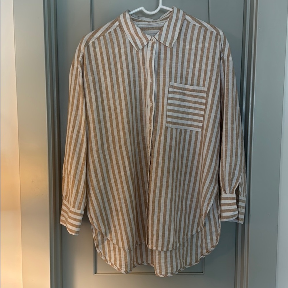 Anthropology tan striped shirt